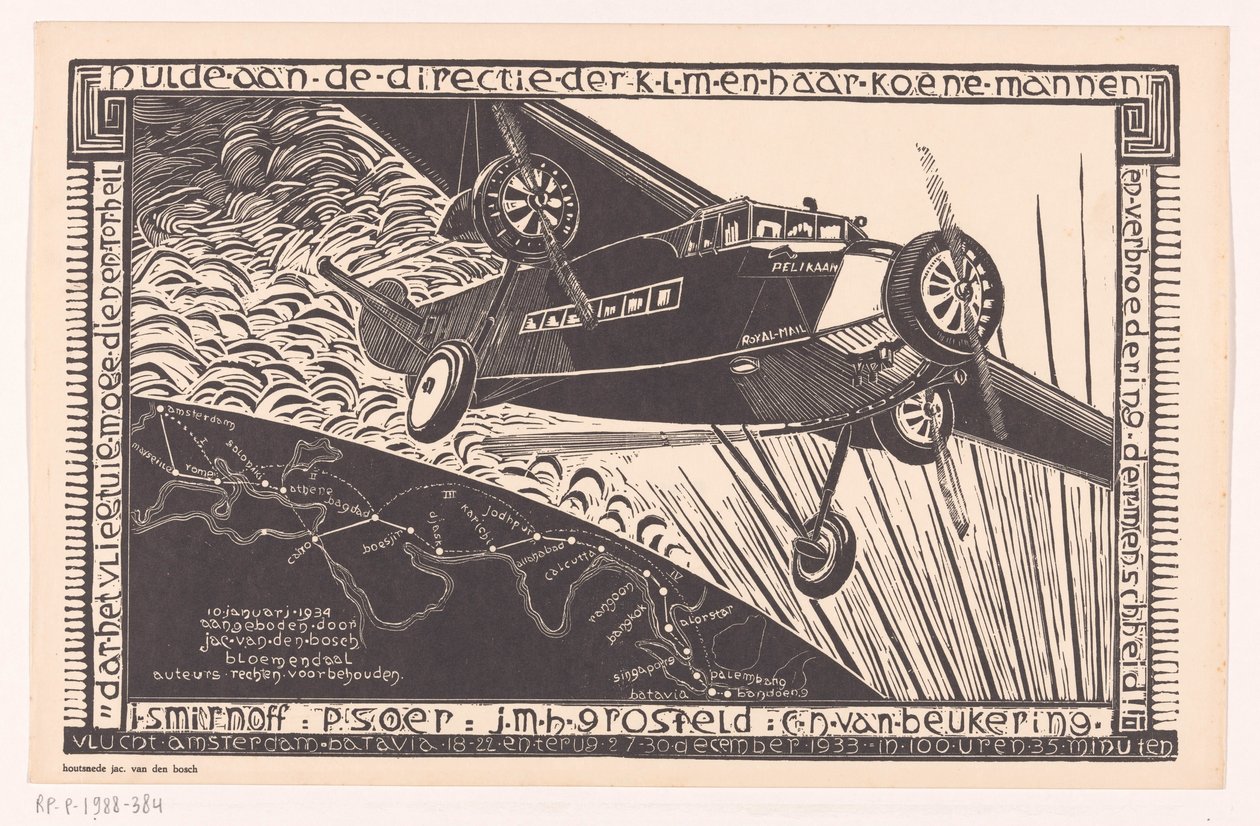 A Pelican repülése Amszterdamból Batáviába 1933-ban alkotó: Jacob Pieter van den Bosch