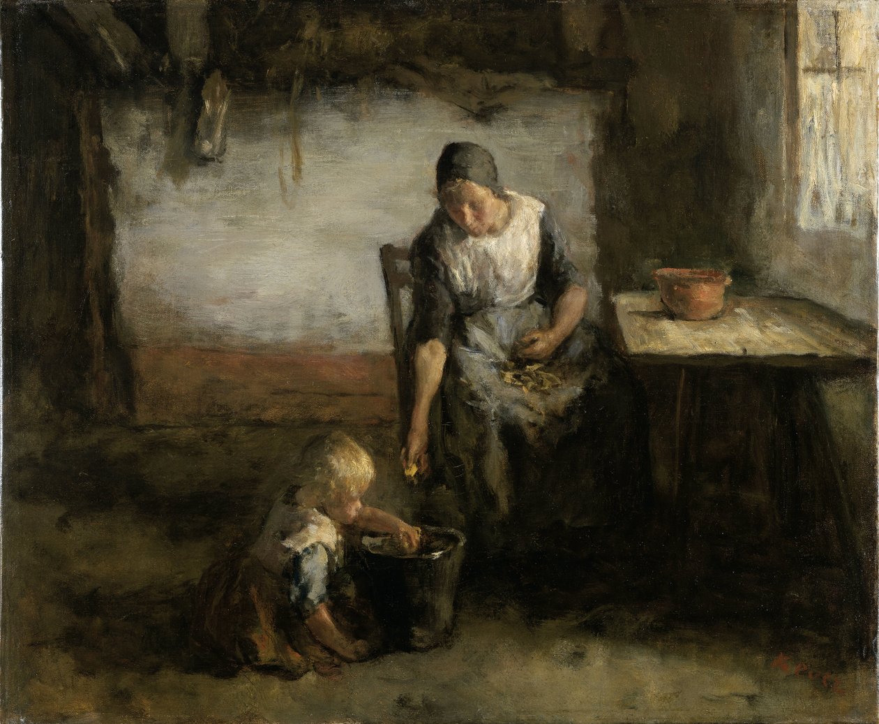 Nő hámozó burgonyát alkotó: Jacob Simon Hendrik Kever