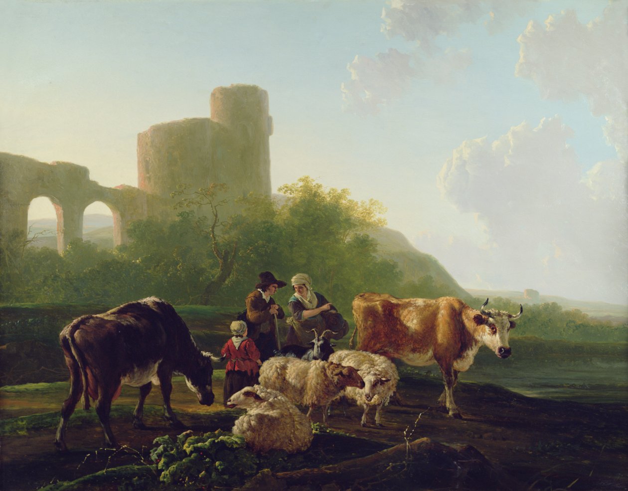 Rusztikus figurák szarvasmarhával és juhokkal alkotó: Jacob Van Stry