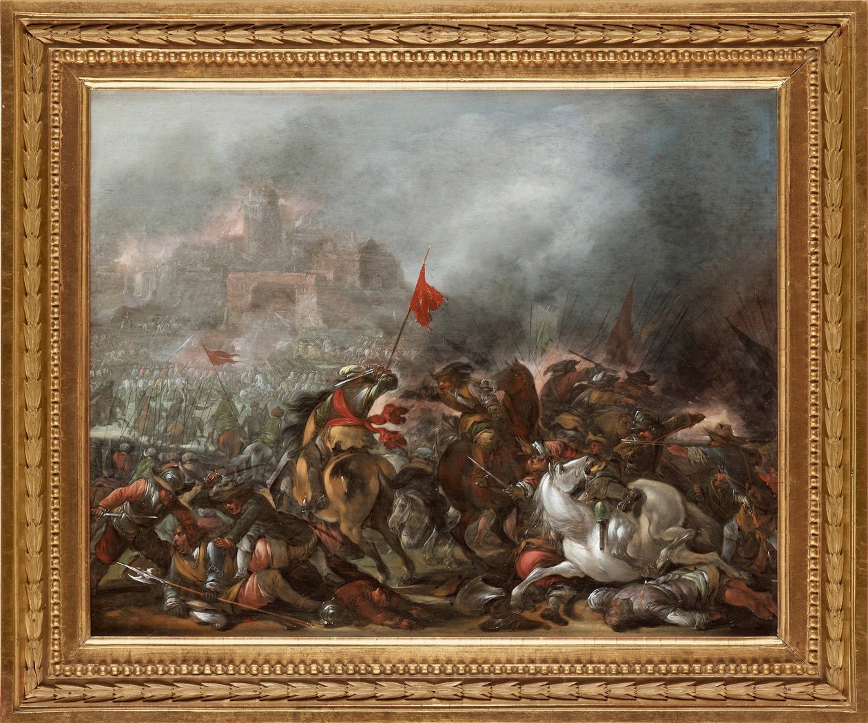 Törökök és keresztények harca Konstantinápoly oszmán hadsereg általi elfoglalásakor 1453-ban - Jacob Matthias Weyer (1620-1670) festménye, olaj, fa (39x49 cm) - A török ​​háború, Jacob Matthias Weyer olaj fára - Magángyűjtemény alkotó: Jacob Weyer