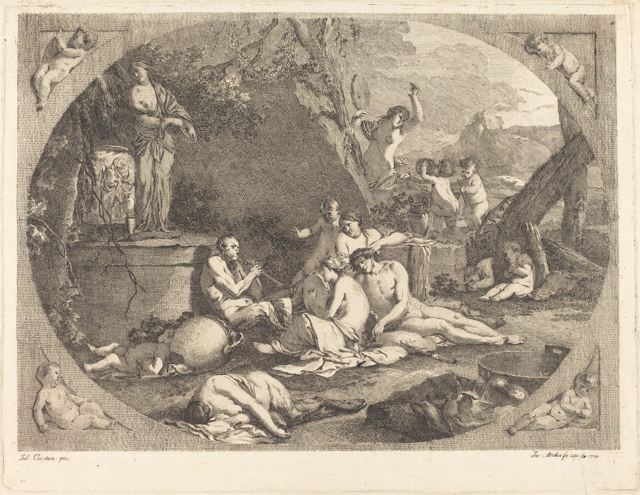 bachchanal alkotó: Jacob Wilhelm Mechau after Giulio Carpioni