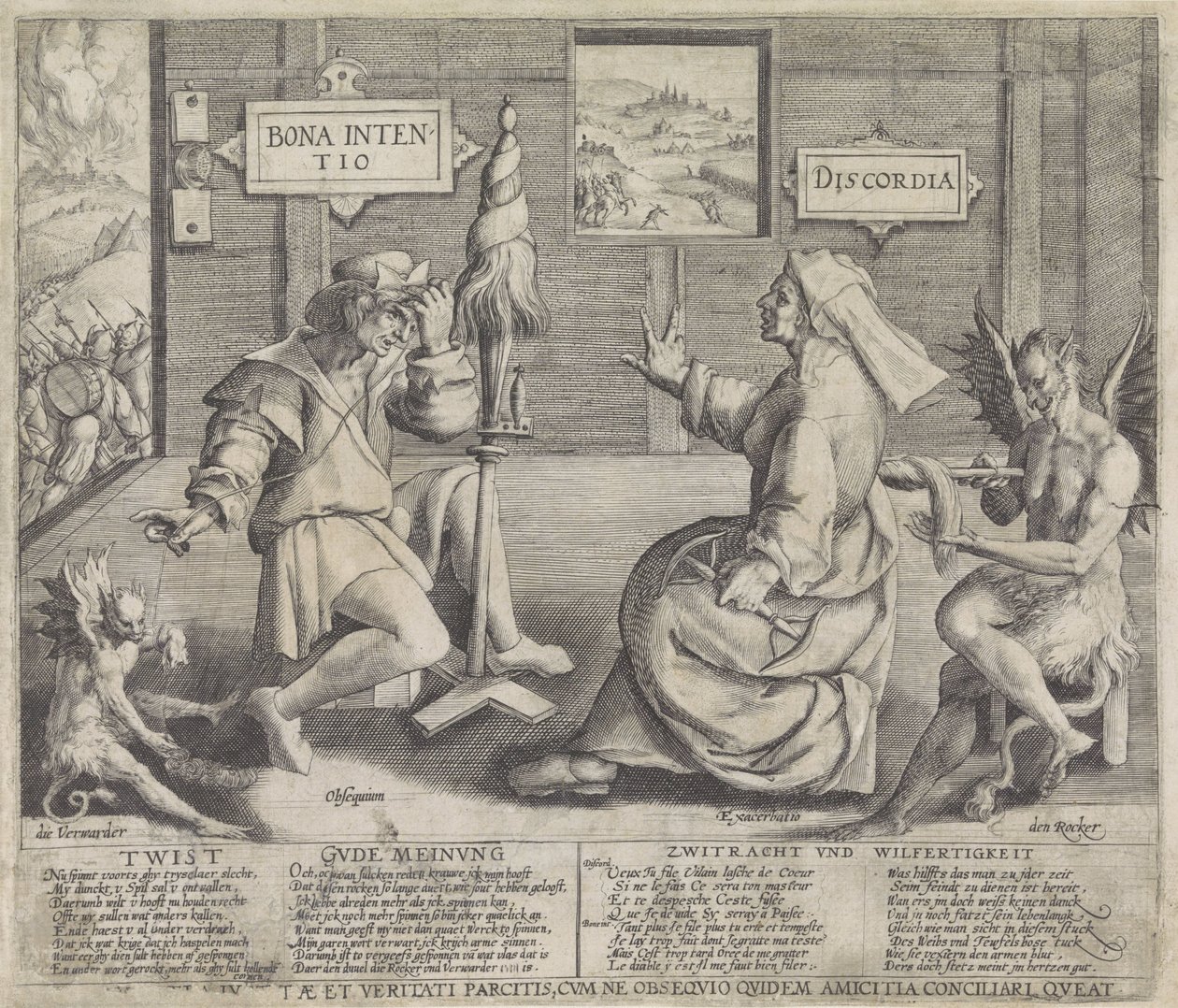 Allegória a jó szándék (Bona Intentio) és a viszály (Discordia) megszemélyesítésével alkotó: Jacob de Gheyn (I) (circle of)
