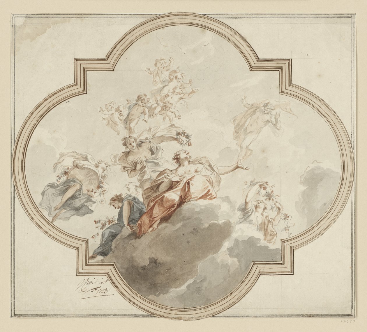 Mennyezeti terv. Zephir és Flora alkotó: Jacob de Wit
