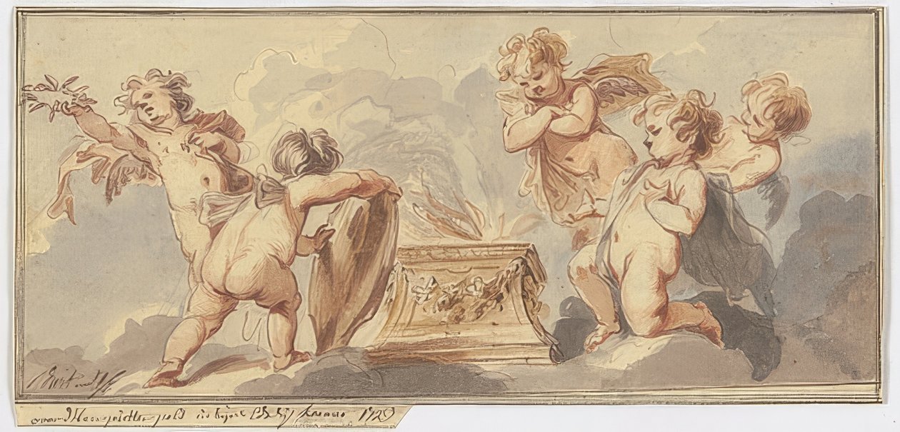 Öt amourette áldoz egy oltárnál. 1723 alkotó: Jacob de Wit