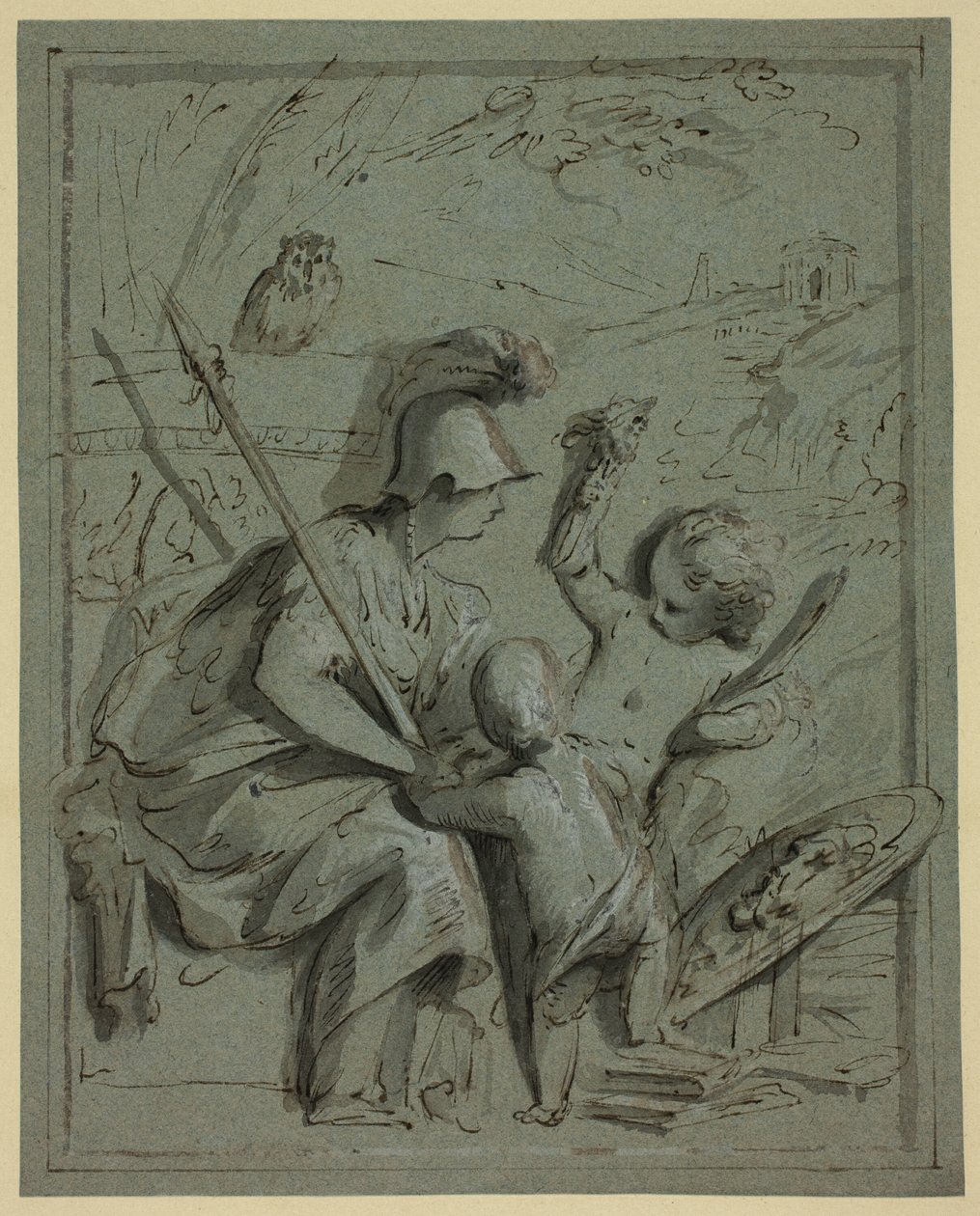 Minerva két puttival alkotó: Jacob de Wit