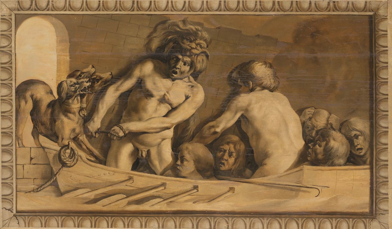 Herkules elhozza Cerberust az alvilágból (Charon, a Styx révésze) alkotó: Jacob van Campen