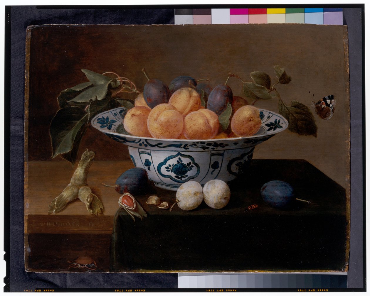 Still Life Of Apricots and Plums In A Wan Li Dish, With Beetles and A Butterfly On A Ledge alkotó: Jacob van Hulsdonck