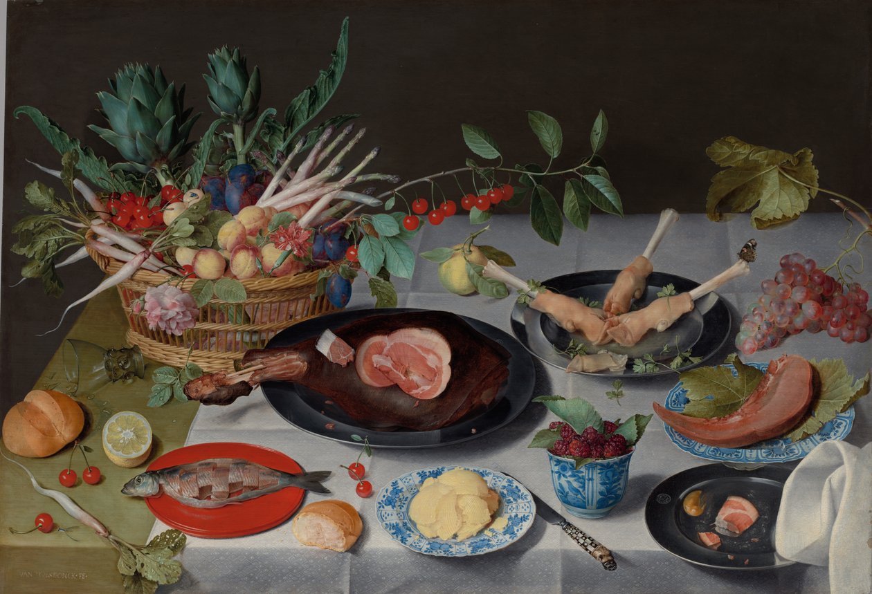 Csendélet hússal, hallal, zöldségekkel és gyümölccsel alkotó: Jacob van Hulsdonck