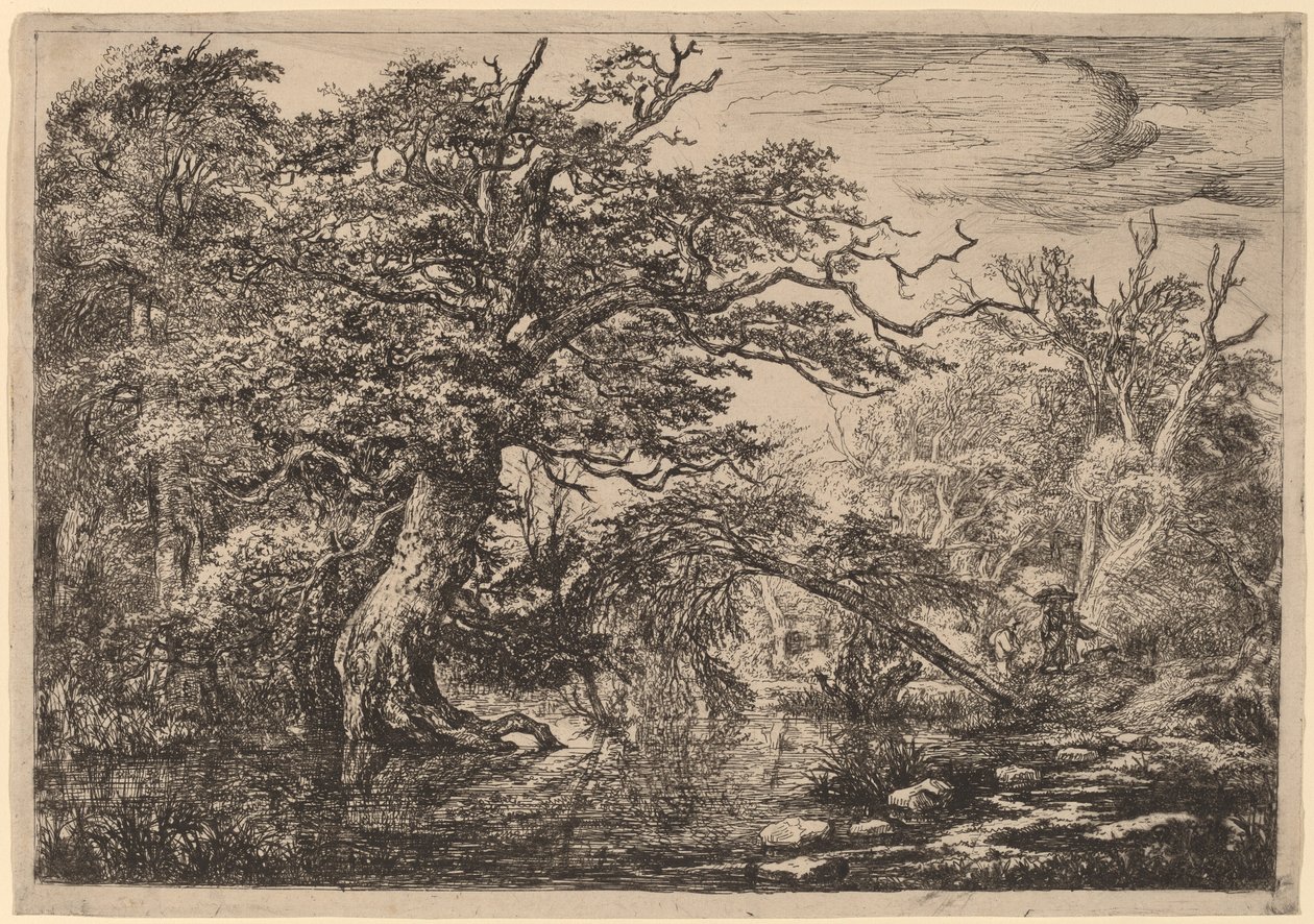 Erdei mocsár utazókkal a parton (The Travellers) alkotó: Jacob van Ruisdael
