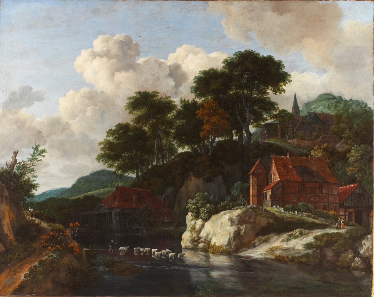 Dombos táj egy vízimalommal alkotó: Jacob van Ruisdael