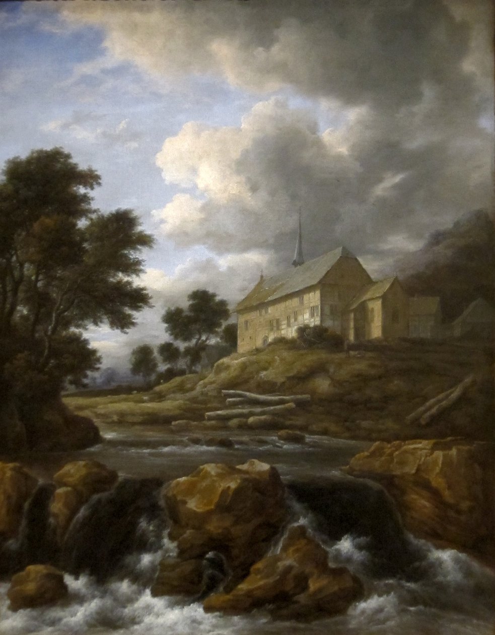 Tájkép egy patak menti templommal alkotó: Jacob van Ruisdael