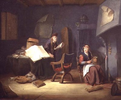 Belső egy tudós és egy idős hölgy forog (panel) alkotó: Jacob van Spreeuwen