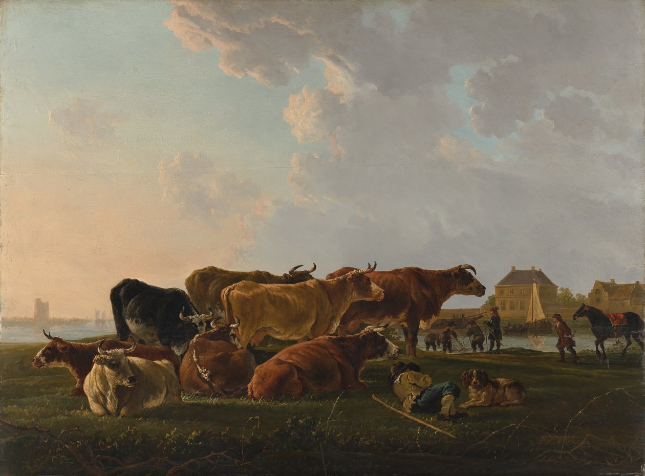 Táj szarvasmarhával, valószínűleg kb. 1800. alkotó: Jacob van Strij