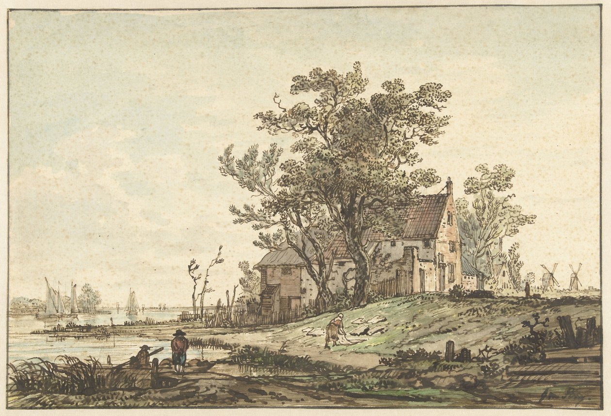 Régi farm a folyón alkotó: Jacob van Strij