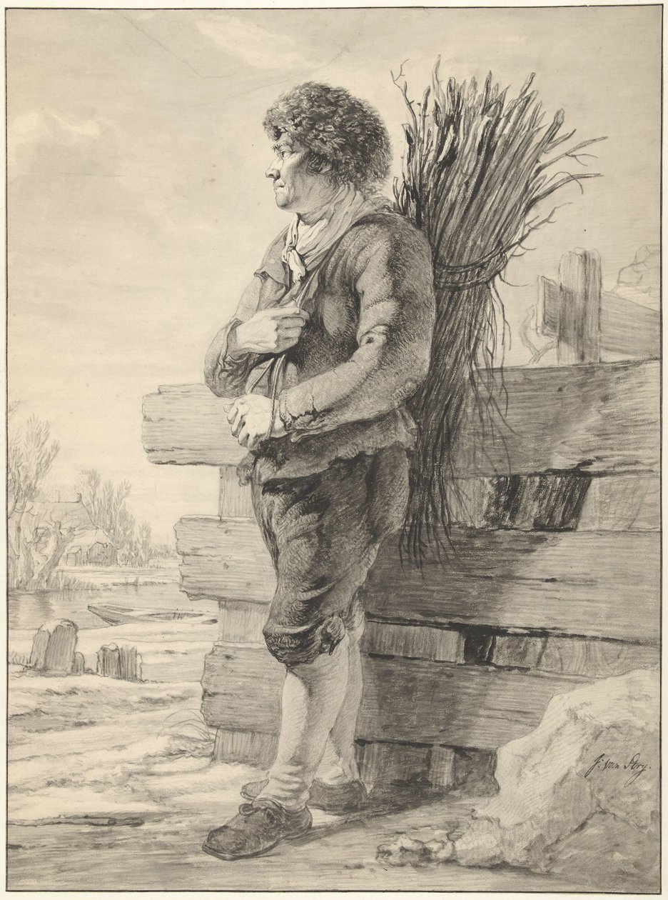 Álló férfi ágköteggel a hátán alkotó: Jacob van Strij