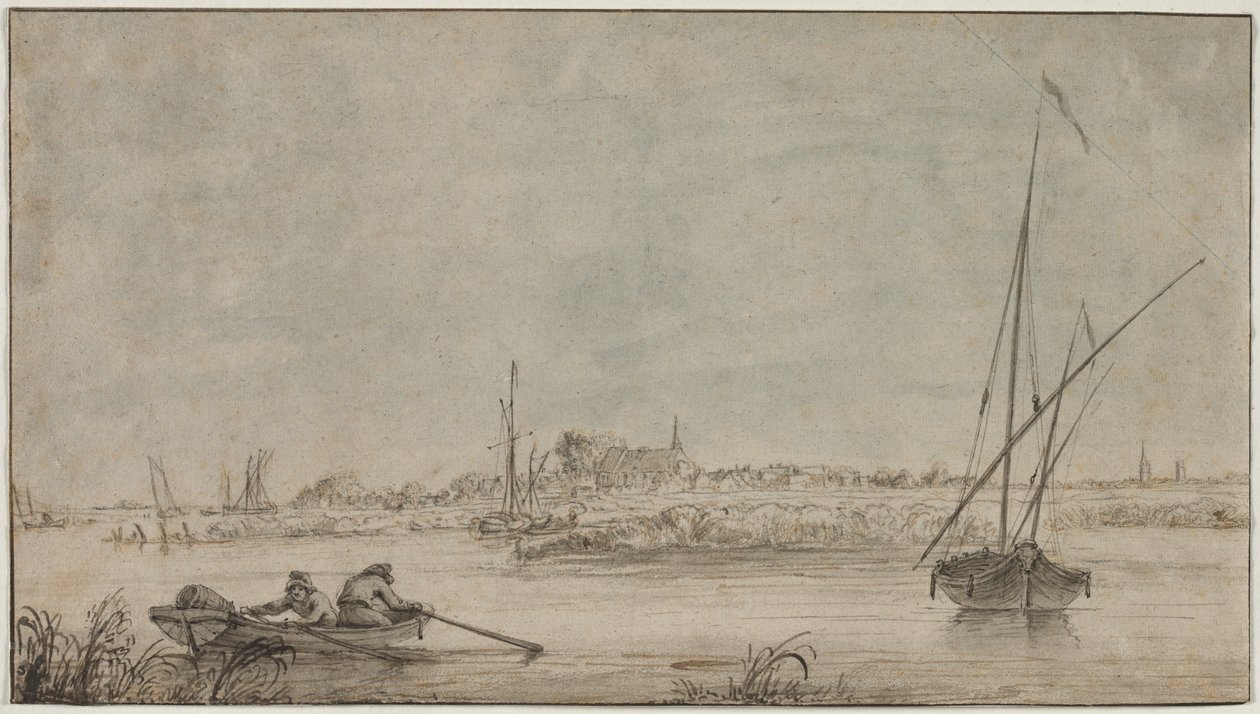 Dordrecht kilátása a folyóról, 1775-1815. alkotó: Jacob van Strij
