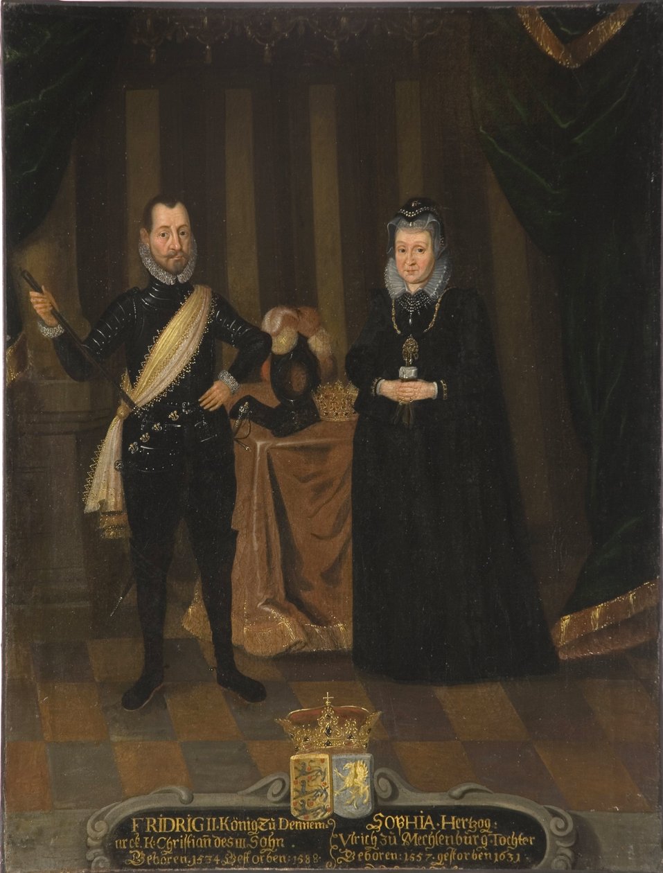 Le roi Frederic II de Danemark et Norvege et Sophie de Mecklembourg Gustrow – II. Frigyes dán király (1534-1588) és Zsófi dán királyné (1557-1631), Van Doordt, Jacob után (? -1629). Olajfestmény. Mérete: 101x79 cm. Nationalmuseum Stock alkotó: Jacob van der (fl.1610 29) Doordt