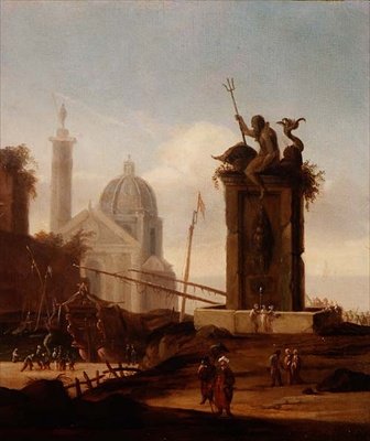 Olaszos capriccio egy mediterrán kikötőben alkotó: Jacob van der Ulft