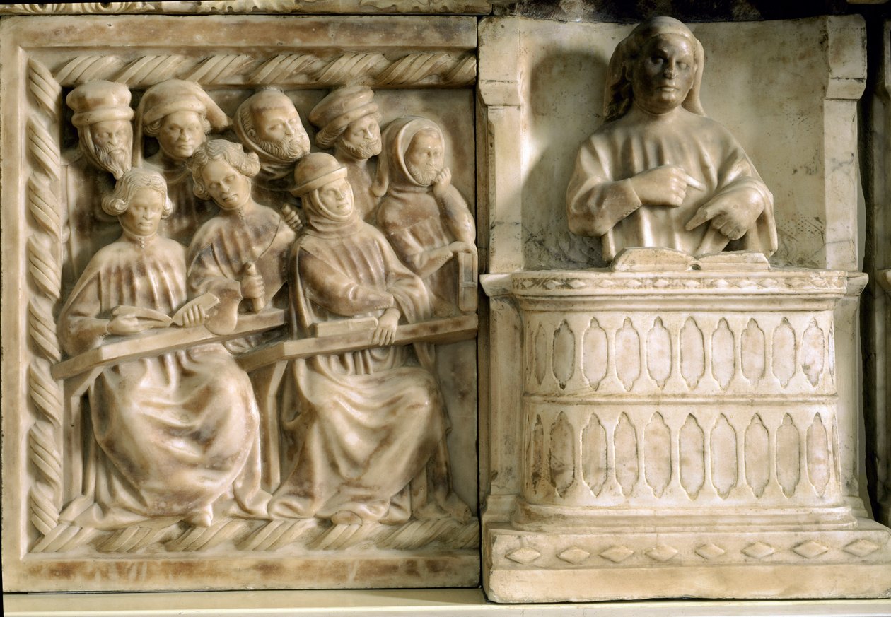 Carlo, Roberto és Riccardo da Saliceto temetési emlékműve: tanfolyamra járó hallgatók (szobrászat, 1403 körül) alkotó: Jacobello and Pier Paolo dalle Masegne