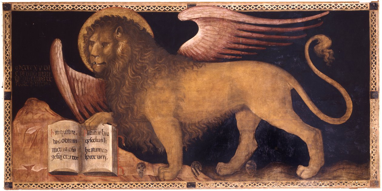 Jacobello del Fiore (kb. 1370 - 1439) Szent Márk oroszlánja Olaj, vászon Reneszánsz Olaszország, Velencei Iskola Palazzo Ducale, Velence 167x340 festmény alkotó: Jacobello del Fiore