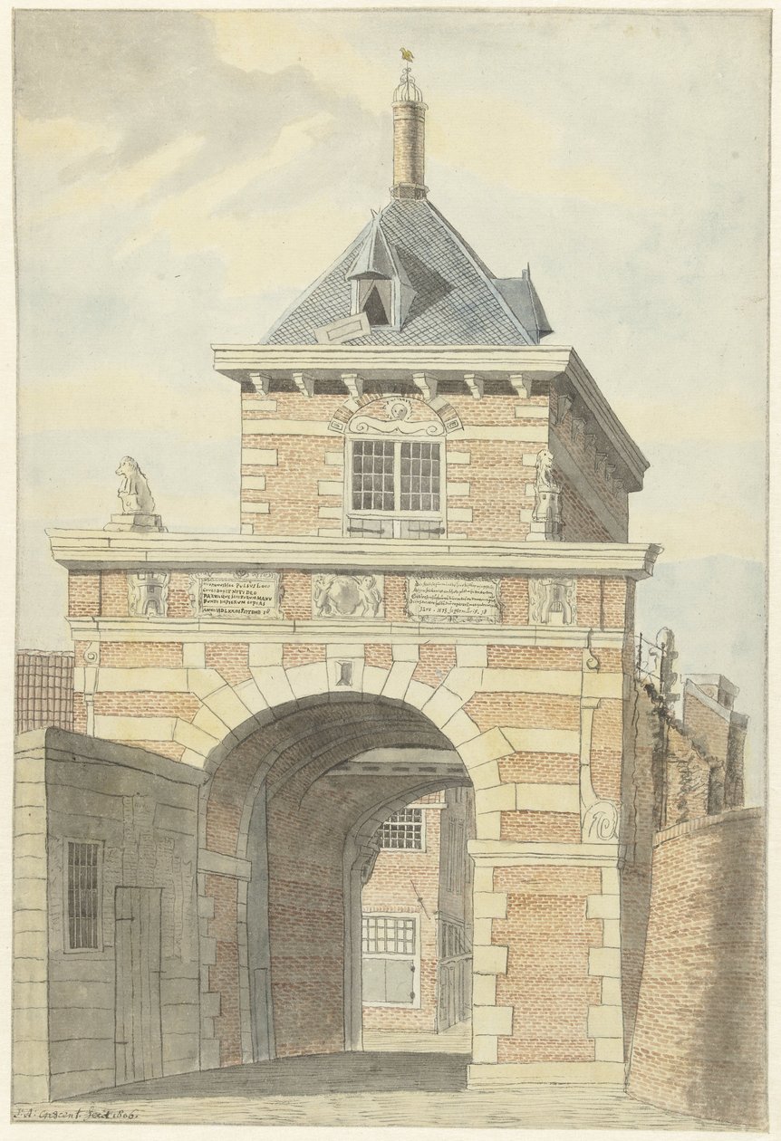 Kilátás a régi Vriesche Poortra Alkmaarban alkotó: Jacobus Andreas Crescent