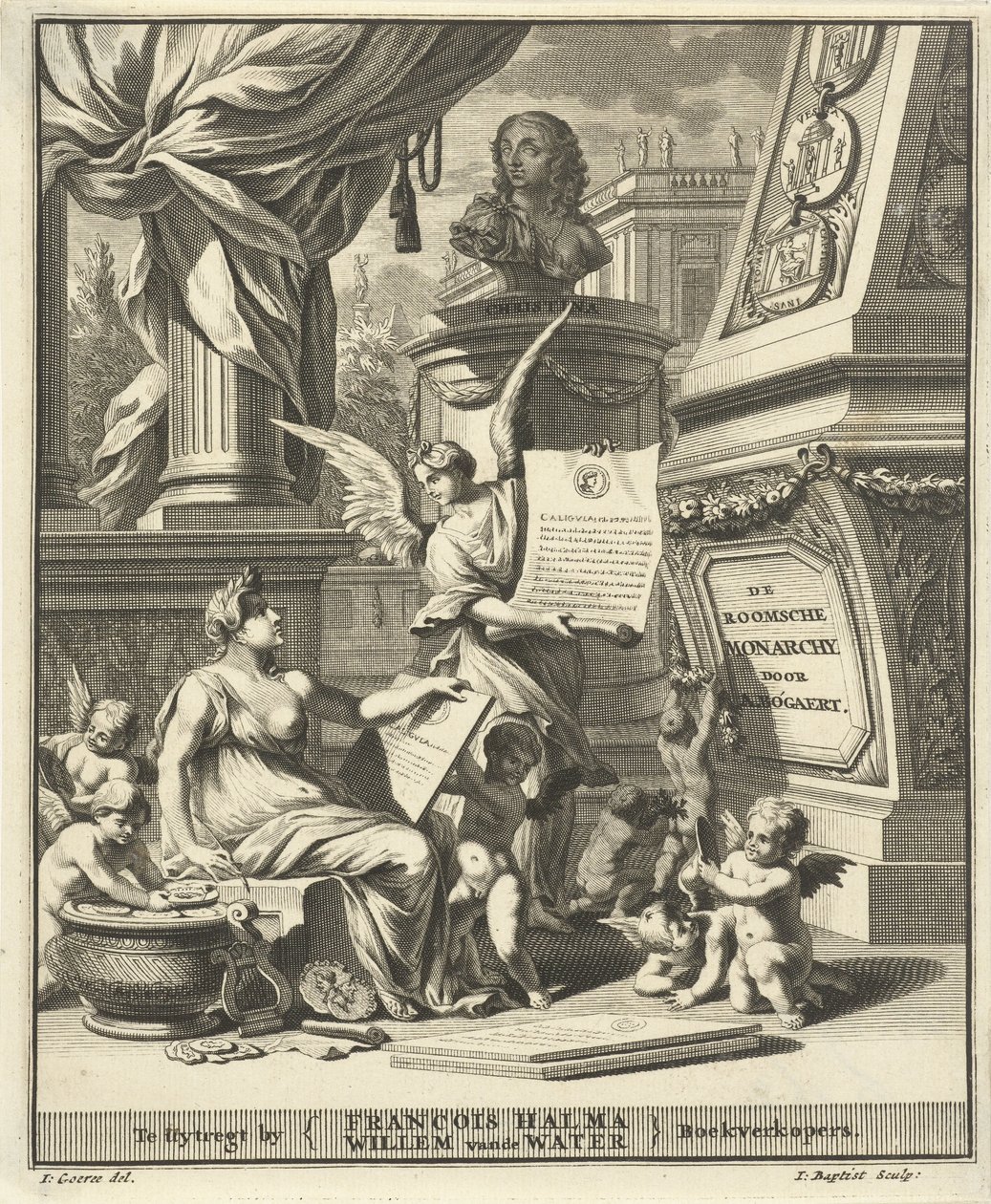 A. Bogaert címlapja, A római monarchia, a nyugati és a keleti császárok érméiben, Utrecht 1697 alkotó: Jacobus Baptist