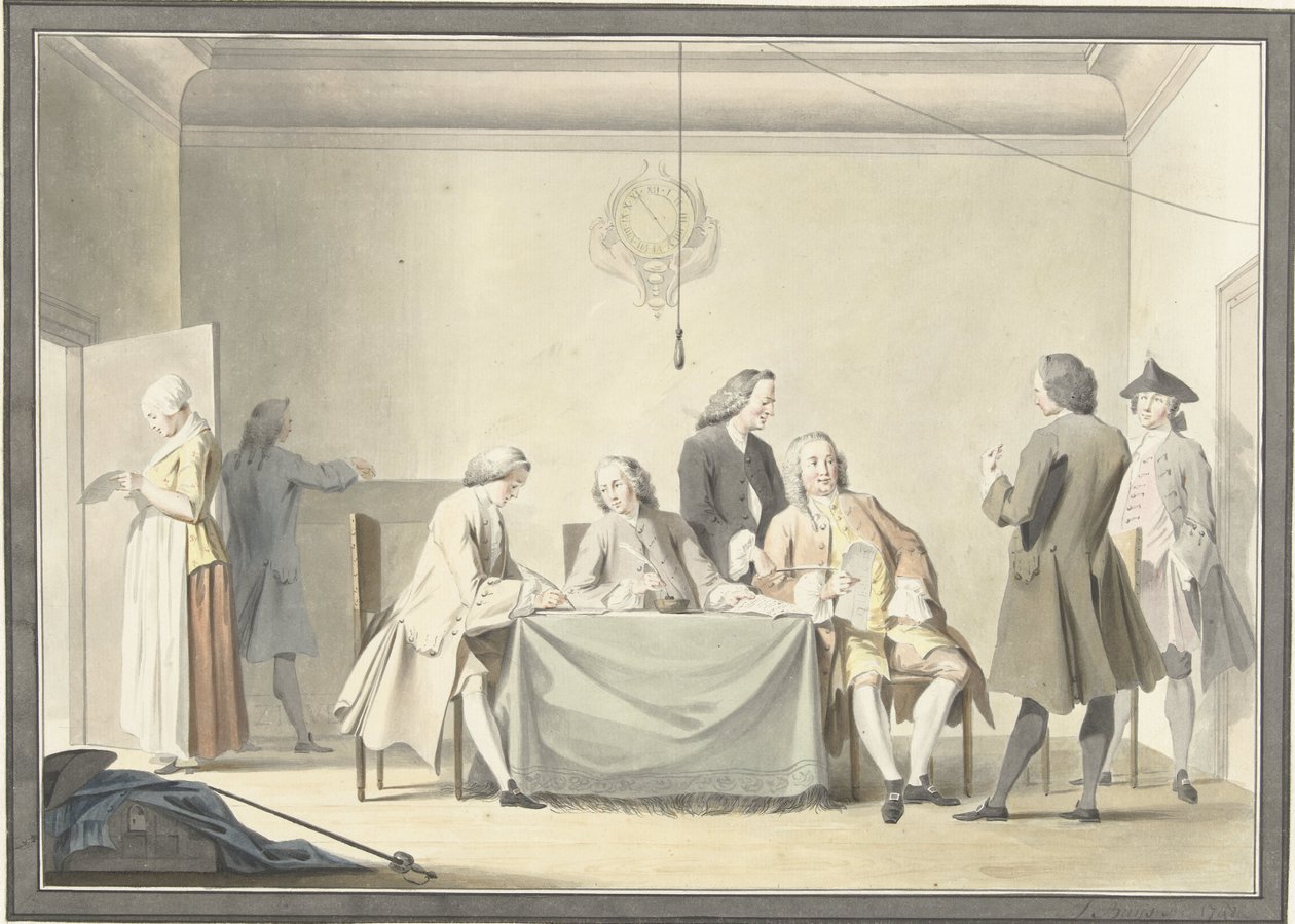 A biztosok gyűlése a Liberale Giftte, vagyis az 50. érem átvételére, 1747. szeptember 12. alkotó: Jacobus Buys (signed by artist)