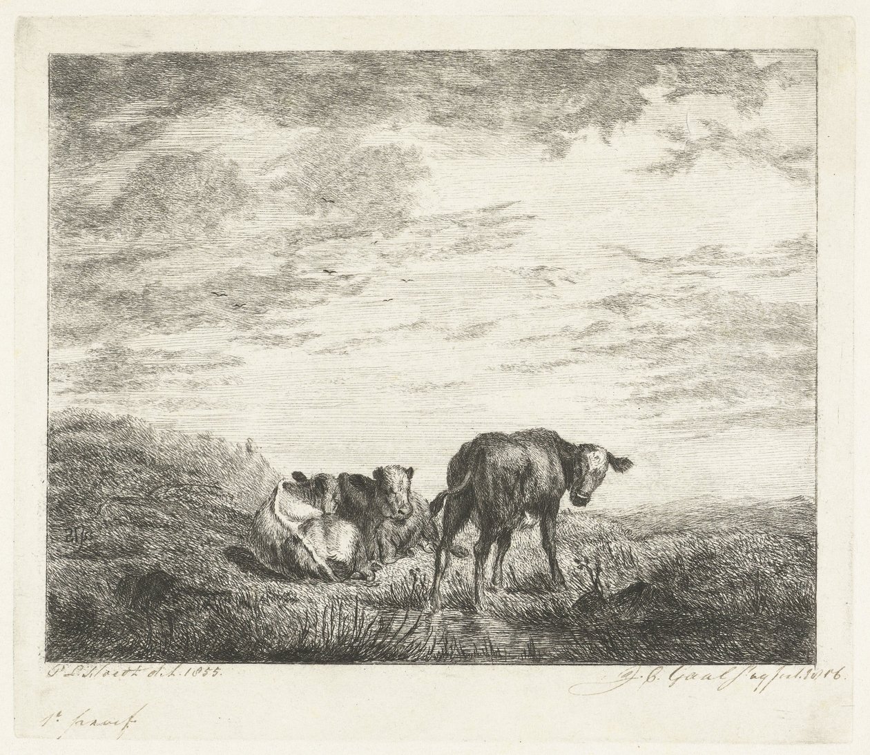 Három borjú alkotó: Jacobus Cornelis Gaal (signed by artist)