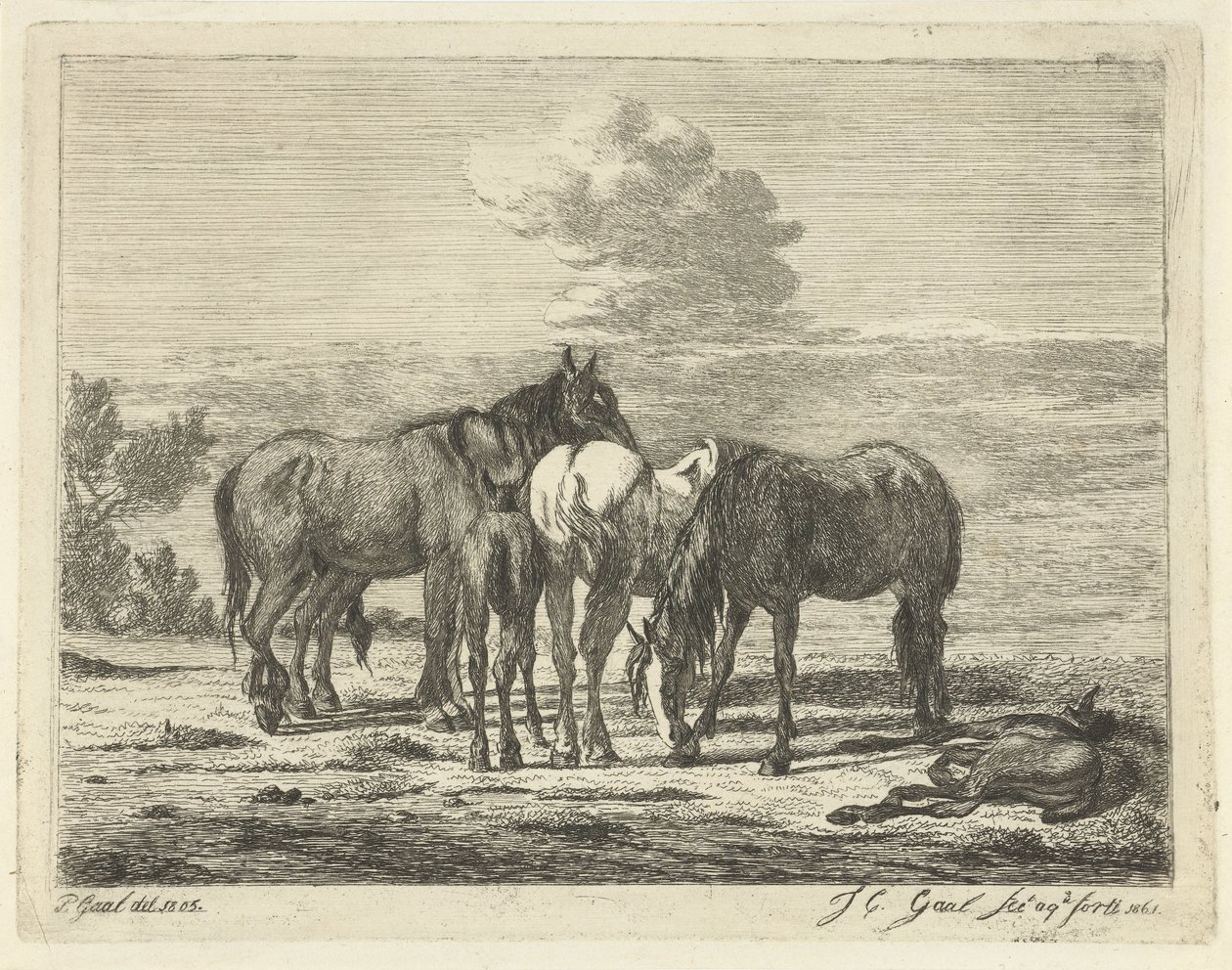 Négy ló és két csikó alkotó: Jacobus Cornelis Gaal