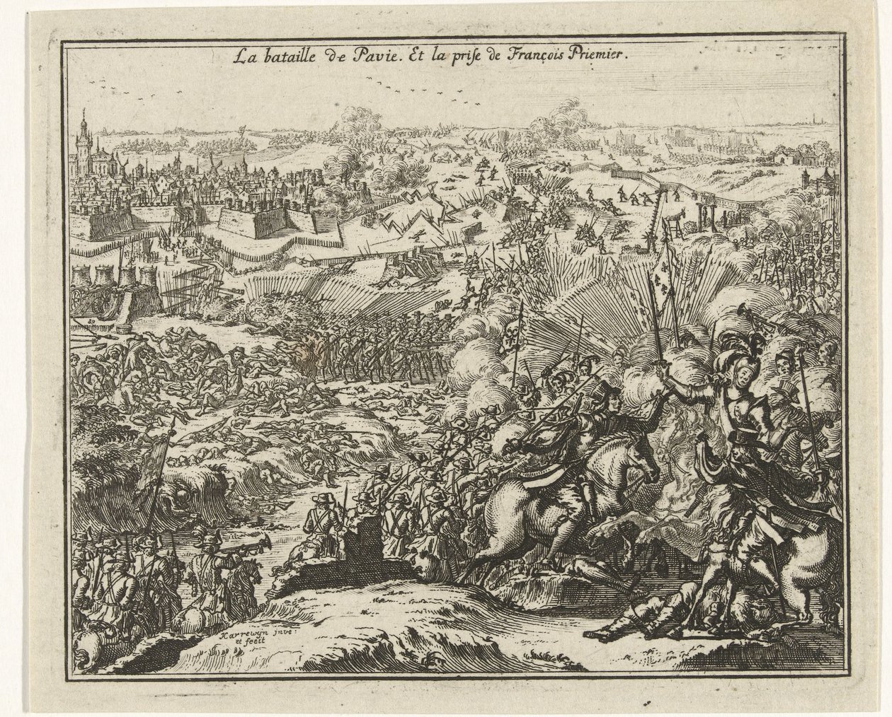 Pavia csata I. Ferenc francia király bebörtönzése La bataille de Pavie. Et la prize de François Priemier (cím a tárgyon) alkotó: Jacobus Harrewijn