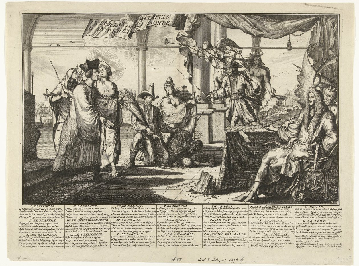 Karikatúra a férfiak veszekedéséből profitáló ügyvédi hivatásról, 1687 Interest des