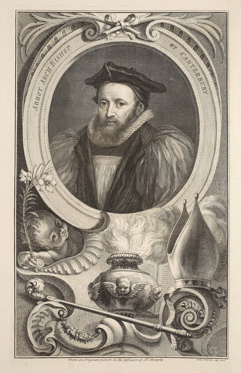 Portré George Abbot, Canterbury érseke, illusztráció a „Heads of Illustrious Persons of Great Britain”, pub. Írta: Knapton, London, 1742 alkotó: Jacobus Houbraken