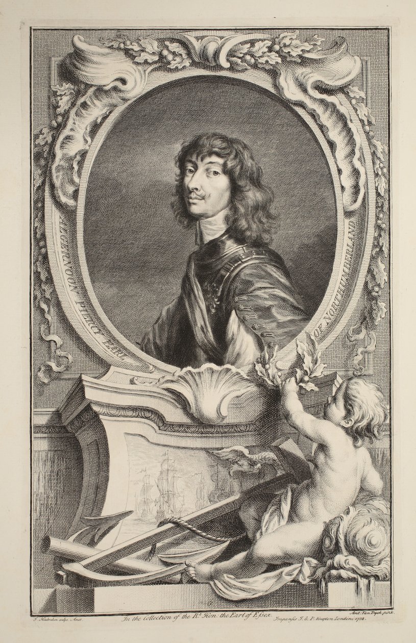 Algernon Percy, Northumberland grófjának portréja, illusztráció a „Nagy-Britannia jeles személyeinek vezetői” című könyvből, kocsma. Írta: Knapton, London, 1742 alkotó: Jacobus Houbraken