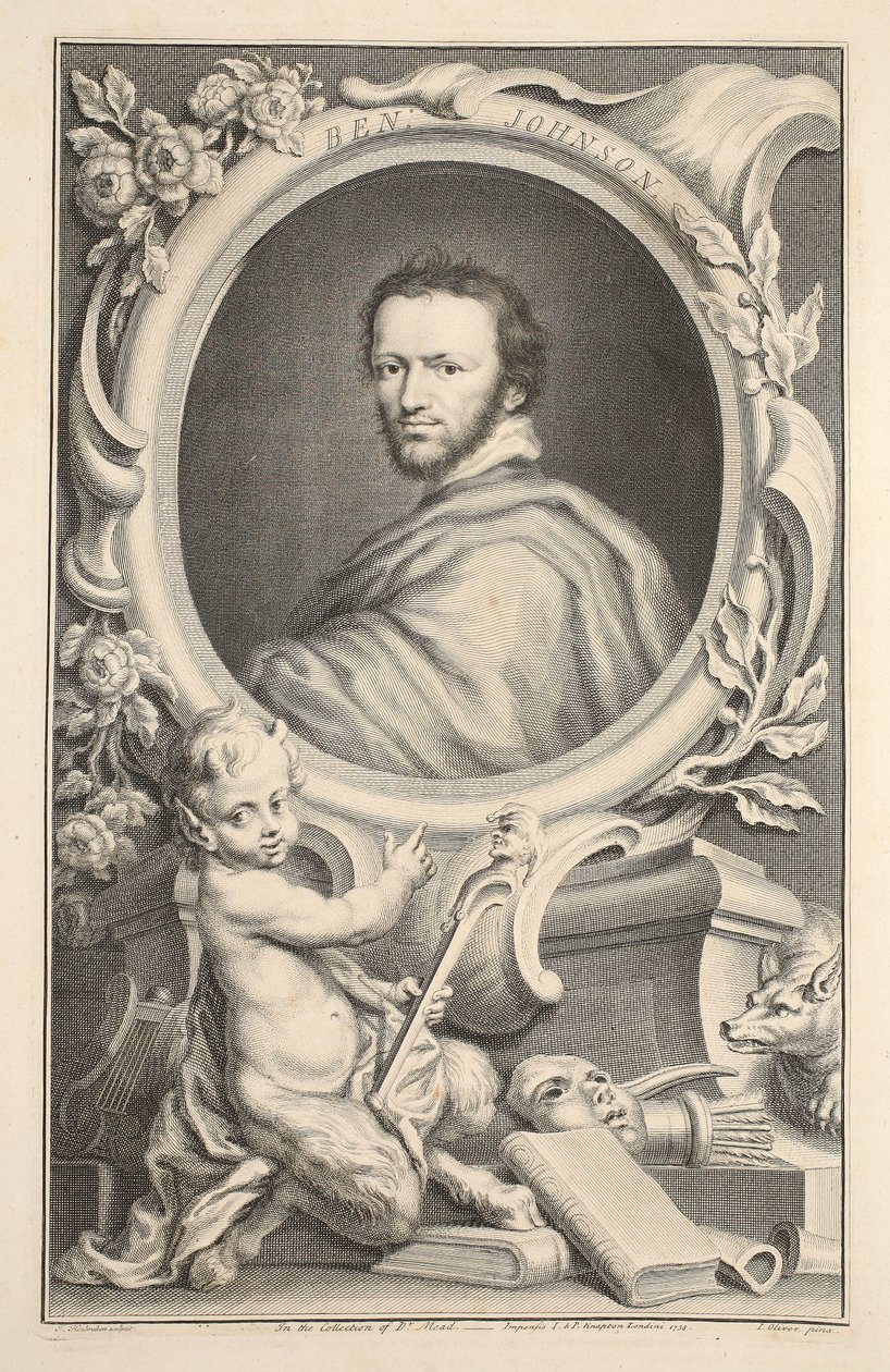 Ben Johnson portréja, illusztráció a „Heads of Illustrious Persons of Great Britain”, pub. Írta: Knapton, London, 1742 alkotó: Jacobus Houbraken