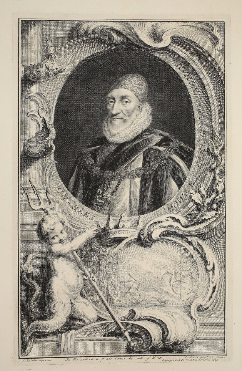Charles Howard, Nottingham grófjának portréja, illusztráció a „Heads of Illustrious Persons of Great Britain”, pub. Írta: Knapton, London, 1742 alkotó: Jacobus Houbraken