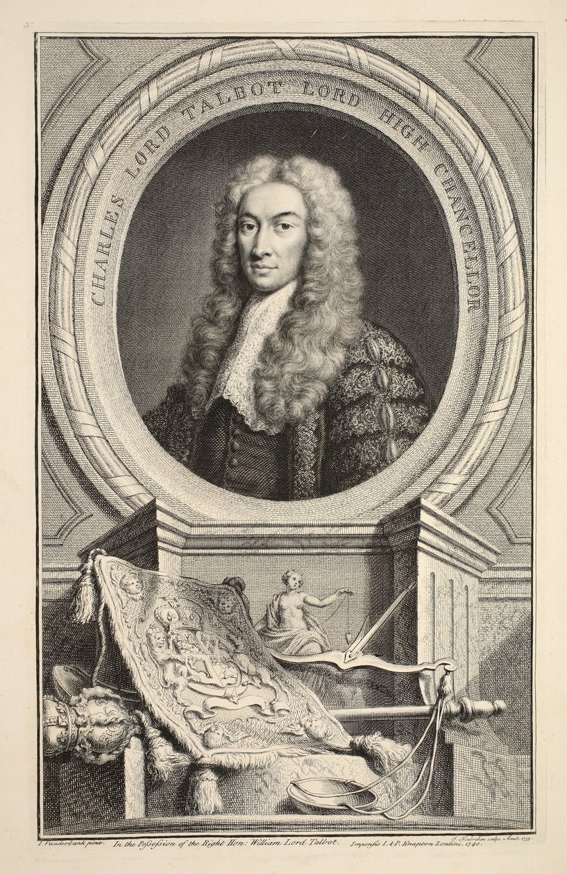 Charles, Lord Talbot portréja, illusztráció a „Heads of Illustrious Persons of Great Britain”, pub. Írta: Knapton, London, 1742 alkotó: Jacobus Houbraken