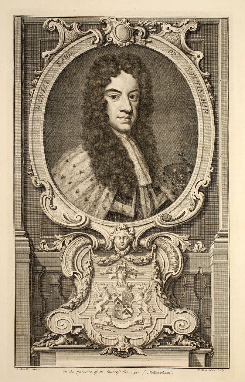 Daniel, Nottingham grófjának portréja, illusztráció a „Heads of Illustrious Persons of Great Britain”, pub. szerző: Knapton, London 1742 (metszet) alkotó: Jacobus Houbraken