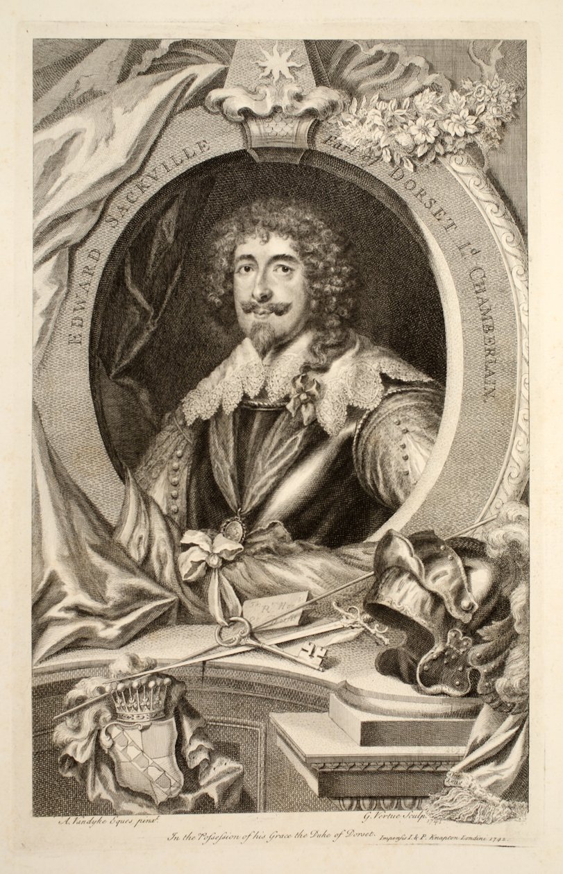 Edward Sackville portréja, illusztráció a "Heads of Illustrious Persons of Great Britain" című kötetből, Knapton kiadó, London 1742. alkotó: Jacobus Houbraken