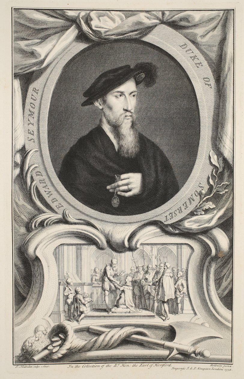 Edward Seymour, Somerset hercegének portréja, illusztráció a „Heads of Illustrious Persons of Great Britain”, pub. Írta: Knapton, London, 1742 alkotó: Jacobus Houbraken