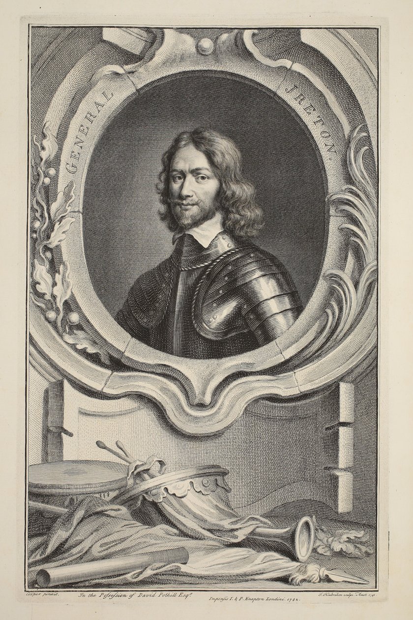 Ireton tábornok portréja, illusztráció a „Heads of Illustrious Persons of Great Britain”, pub. Írta: Knapton, London, 1742 alkotó: Jacobus Houbraken