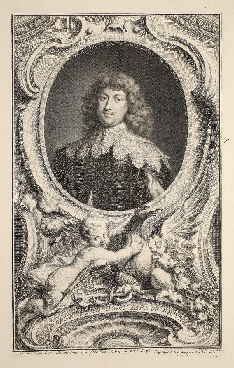 George, Lord Digby, Bristol gróf portréja, illusztráció a „Heads of Illustrious Persons of Great Britain”, pub. Írta: Knapton, London, 1742 alkotó: Jacobus Houbraken