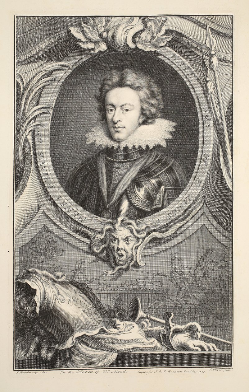 Henrik walesi herceg portréja, illusztráció a „Nagy-Britannia jeles személyeinek vezetői”, kocsma. Írta: Knapton, London, 1742 alkotó: Jacobus Houbraken