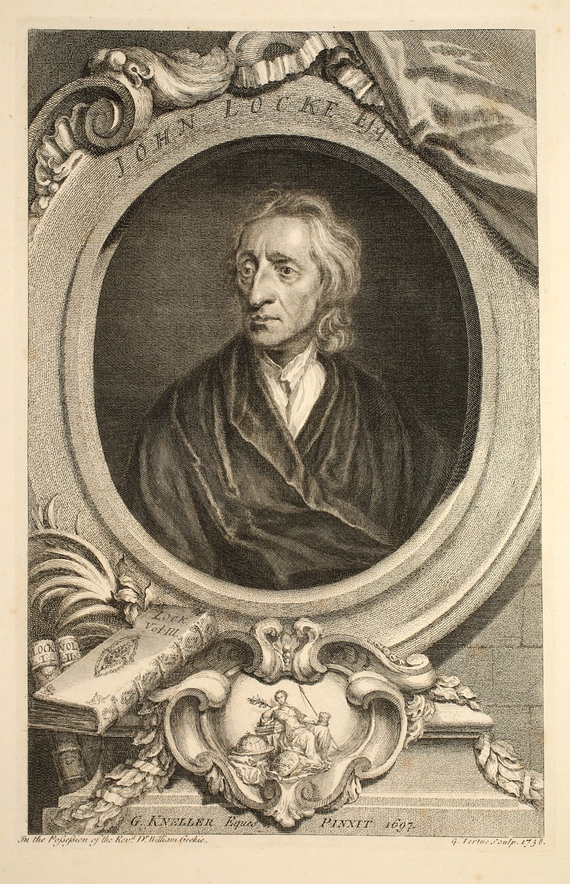 John Locke portréja, illusztráció a „Heads of Illustrious Persons of Great Britain”, pub. Írta: Knapton, London, 1742 alkotó: Jacobus Houbraken