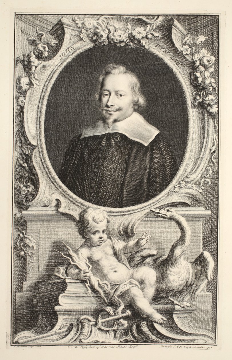 John Pym portréja, illusztráció a „Heads of Illustrious Persons of Great Britain”, pub. Írta: Knapton, London, 1742 alkotó: Jacobus Houbraken