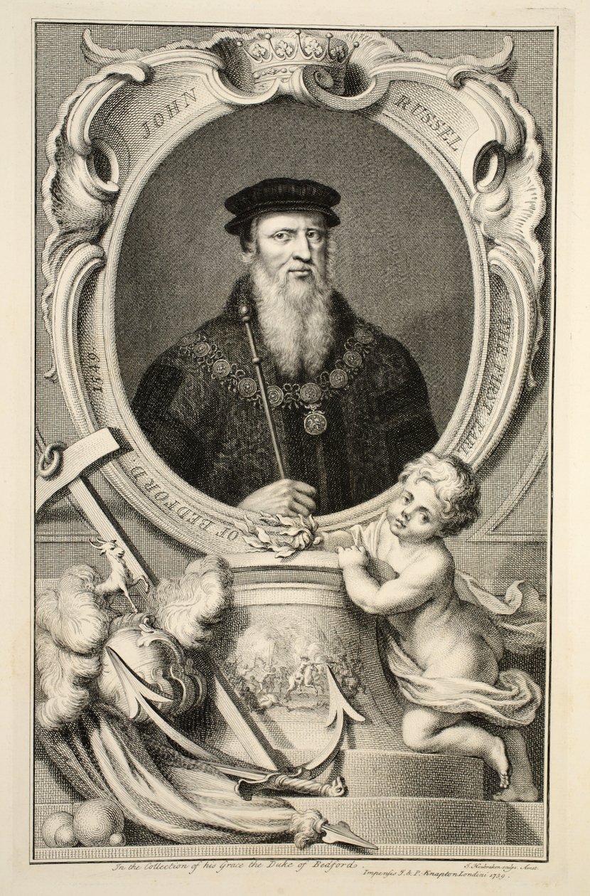 John Russell portréja, illusztráció a „Heads of Illustrious Persons of Great Britain”, pub. Írta: Knapton, London, 1742 alkotó: Jacobus Houbraken
