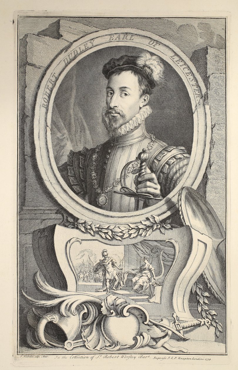 Robert Dudley, Leicester grófjának portréja, illusztráció a „Heads of Illustrious Persons of Great Britain”, pub. Írta: Knapton, London, 1742 alkotó: Jacobus Houbraken