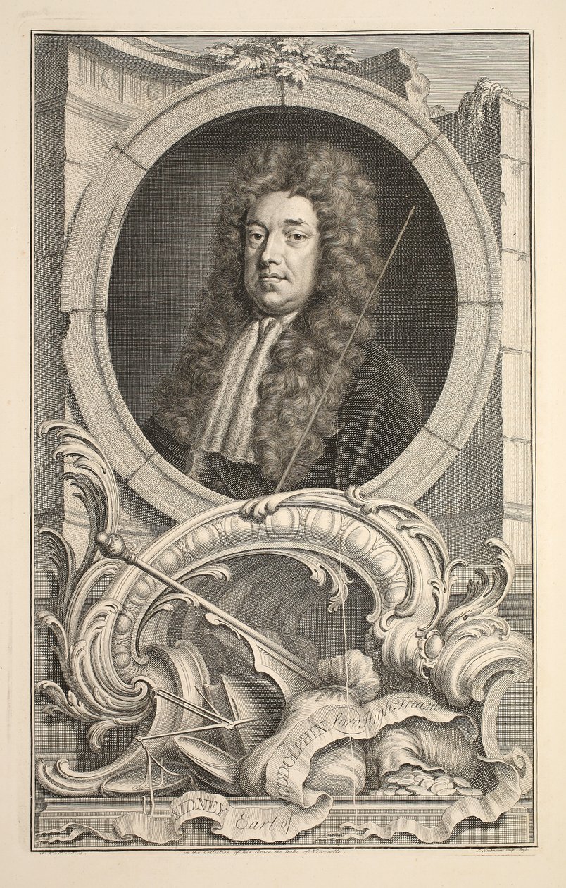 Sidney, Godolphin grófjának portréja, illusztráció a "Heads of Illustrious Persons of Great Britain" című kötetből, Knapton kiadó, London 1742. alkotó: Jacobus Houbraken