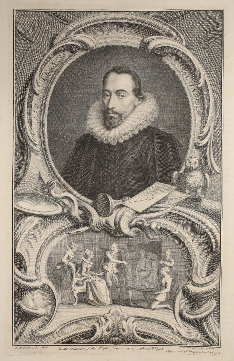 Sir Francis Walsingham portréja, illusztráció a „Heads of Illustrious Persons of Great Britain”, pub. Írta: Knapton, London, 1742 alkotó: Jacobus Houbraken