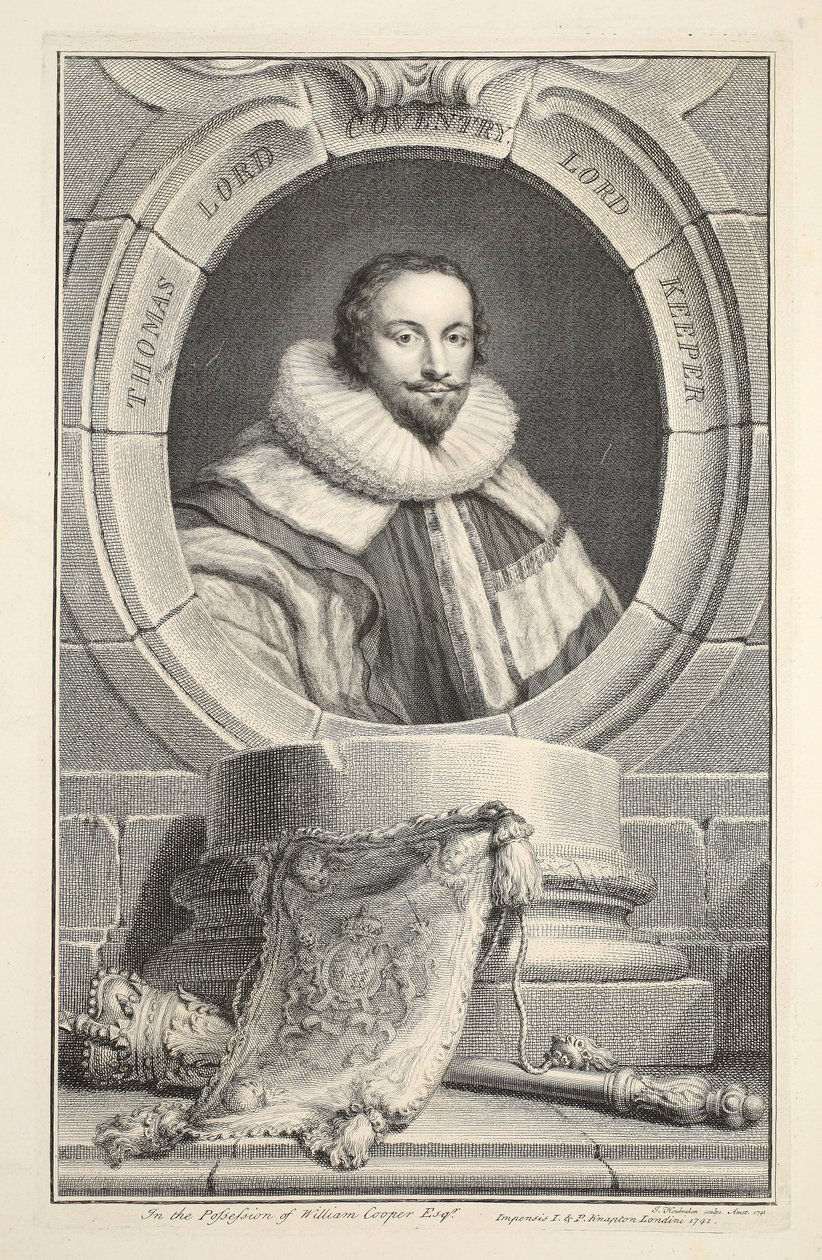 Thomas portréja, Lord Coventry, illusztráció a „Heads of Illustrious Persons of Great Britain”, pub. Írta: Knapton, London, 1742 alkotó: Jacobus Houbraken