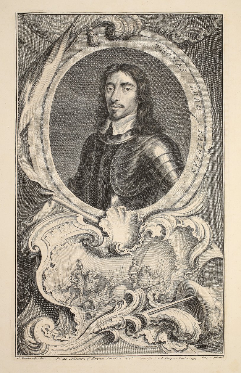 Thomas, Lord Fairfax portréja, illusztráció a „Heads of Illustrious Persons of Great Britain”, pub. Írta: Knapton, London, 1742 alkotó: Jacobus Houbraken